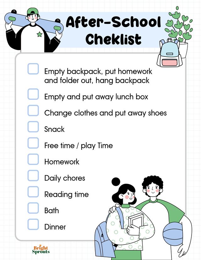 after school checklist for middle schoolers