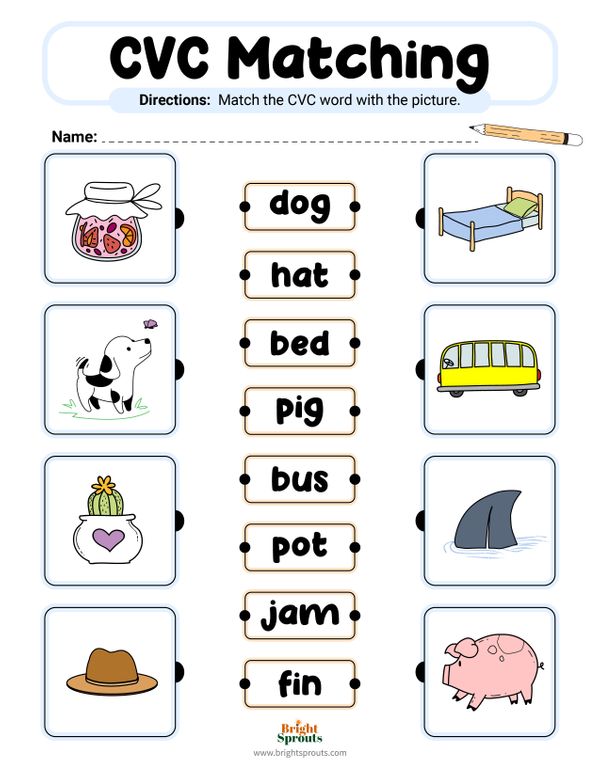 cvc words matching worksheet