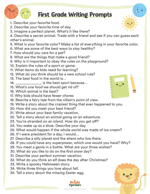 free printable first grade writing prompts
